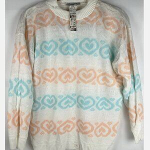 NWT Vtg 80s Fairy Kei Heart Pastel Sweater Womens Sz L Pullover Precious Knits